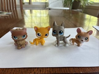 4 Authentic Littlest Pet Shop Lot #238 Persian Cat #184 Great Dane Corgi Dog