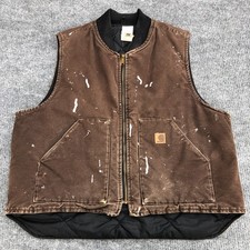 VTG Carhartt V02 DKB Mens Sandstone Duck Artic Quilt Lined Vest XXL USA Paint
