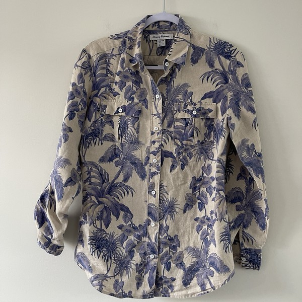 Tommy Bahama 100% Linen Women’s Button Up Shirt Size XS EUCPockets Long Sleeve