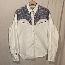 Rockmount Ranch Wear USA Vintage Western Diamond Pearl Snap Shirt L White Floral