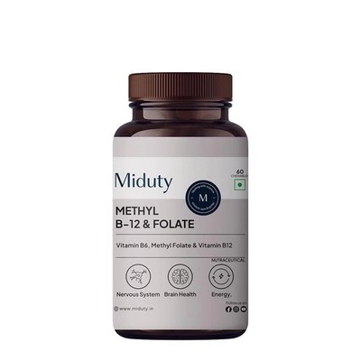 Miduty Vitamin B12 Folat - Active Methylcobalamin - Bioactive B-Complex - 60N