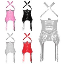 Women Glossy Camisole Leather Metallic Outfits Halloween Crop Top Dating Night