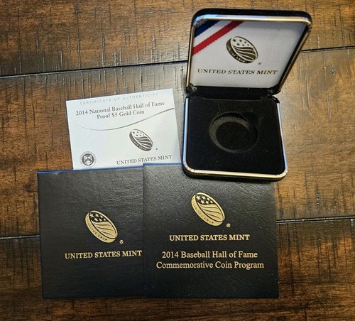 2014 Baseball Hall of Fame Commemorative Gold $5 Proof Box & COA | No Coin