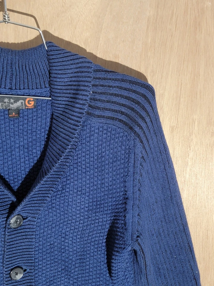 G by Guess Men's Blue Knit Cardigan Shawl Collar Button Front Sweater Size S - Image 3 of 4