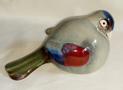 Ceramic Chubby DOVE PIGEON Glossy Glaze Blue Multicolored Art Pottery