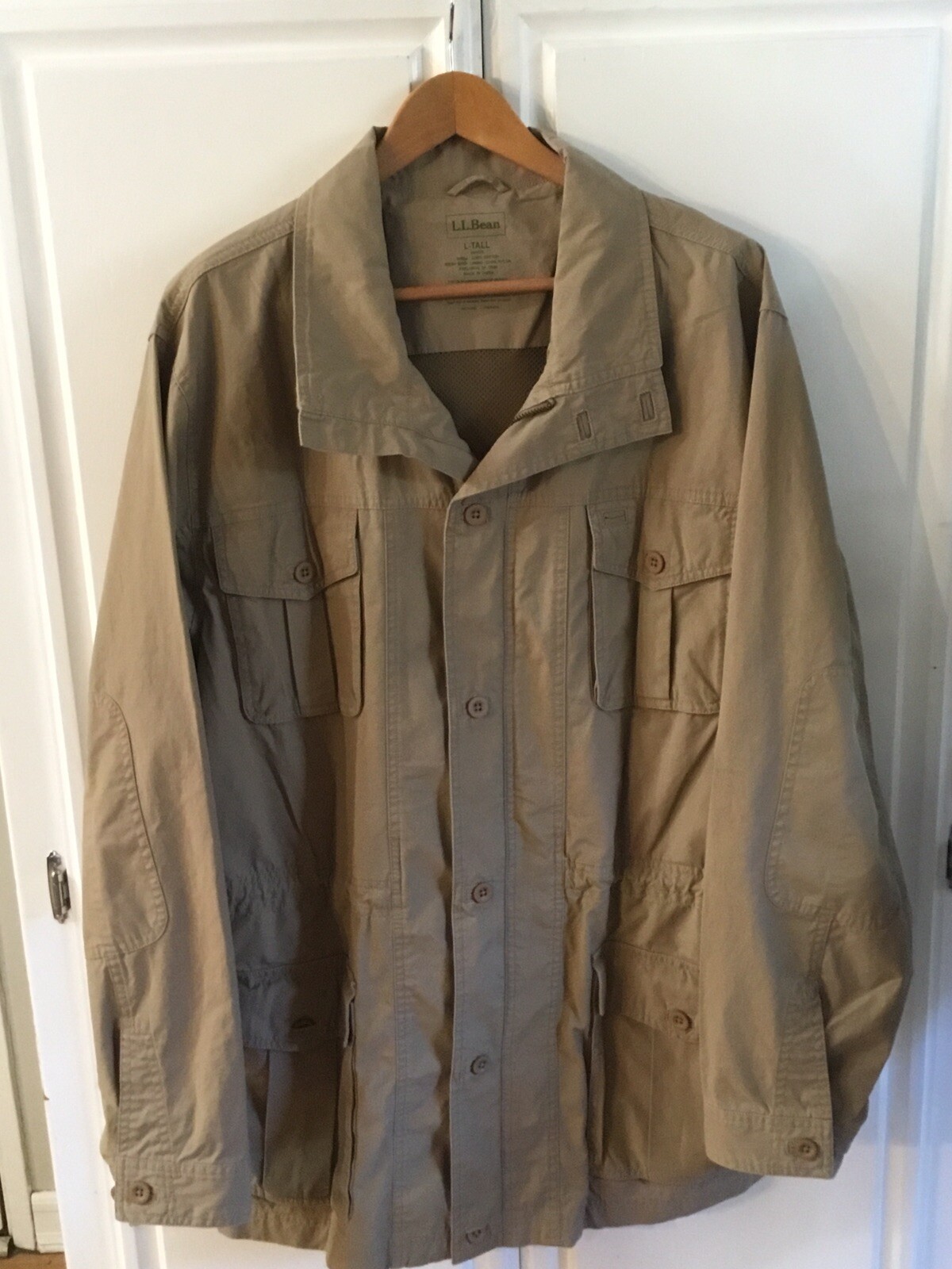 L.L. Bean Cargo Field Jacket Button Up Beige Size L … Gem