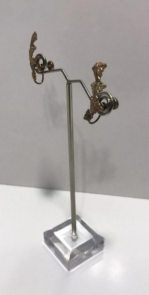 12K Black Hill Yellow Gold Fall Leaves Sterling Screw Back Earrings - Image 3 of 4