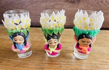 3 vasos de chupito mexicanos Marias pintados a mano tequilero mexicano 3 vasos tequileros