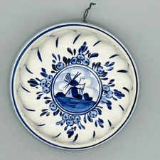Delft Blue Round Ceramic Hanging Jello Mold Windmill 5.25 X 2.75 DAIC Holland 
