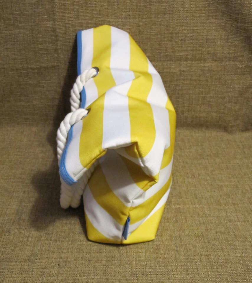 Bag Large Beach Bag Vintage Clinique Beach Tote Yellow white Striped Large Shoul - Image 4 of 4
