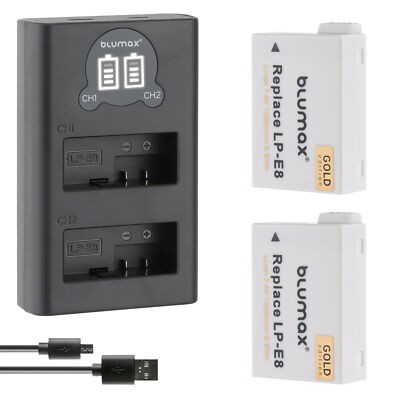 2x Akku + LCD Lader für Canon EOS 550D, 600D, 650D, 700D - LP-E8 1260 mAh (7,2V)