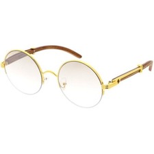 Round Eyeglasses Gold Frame Wood Arms Men's Fashion Glasses Buffs Sophisticated