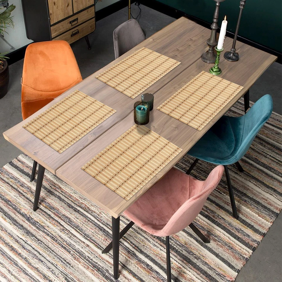 Juego de 4 manteles de madera para mesa de comedor 45 x 30 cm beige (AR4055) Foto 3 de 4