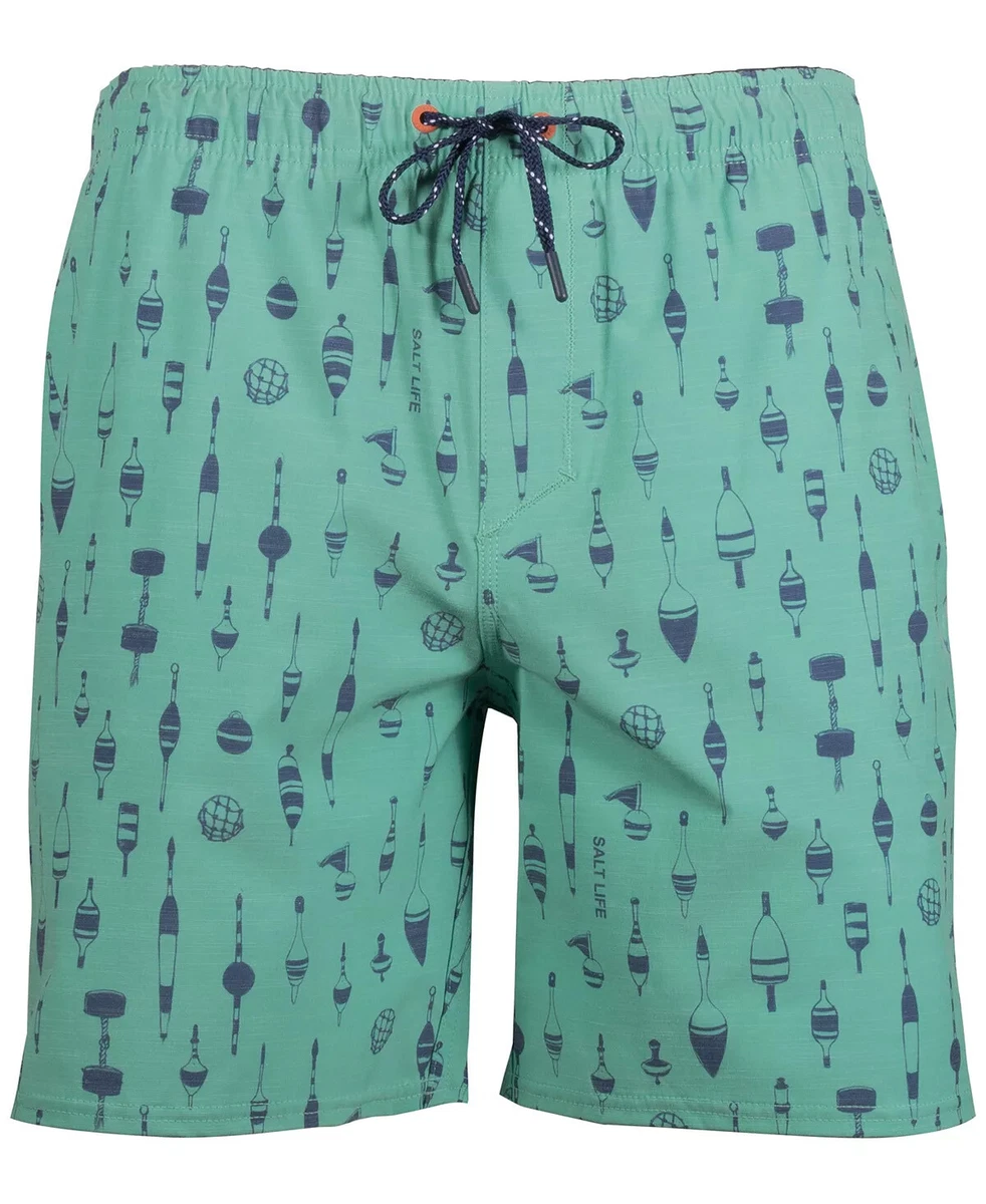 SALT LIFE Men s Buoy Aqua Board Quick Dry Stretch Green Swim Trunks Shorts S 2XL