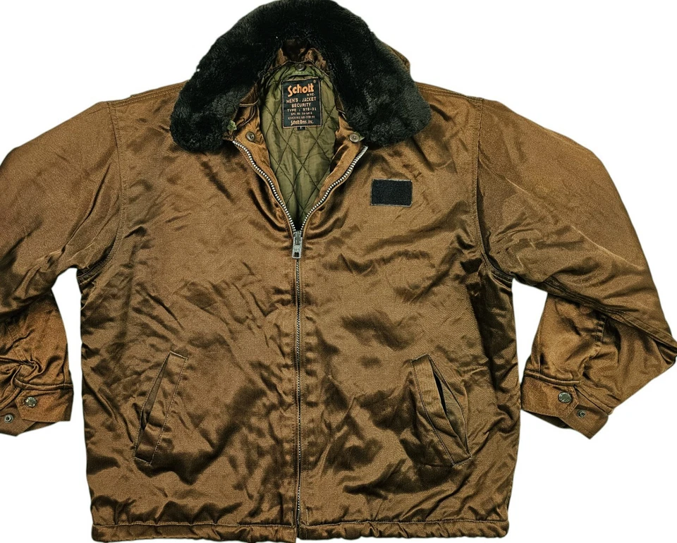 *HOT VTG Men's SCHOTT SECURITY TYPE 978-31 FUR QUILTED LINED BROWN COAT Jacket L - Image 2 of 4