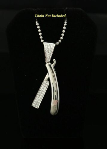 White 925 Sterling Silver EDGE RAZOR Necklace Pendant 1.20ct Cubic ...