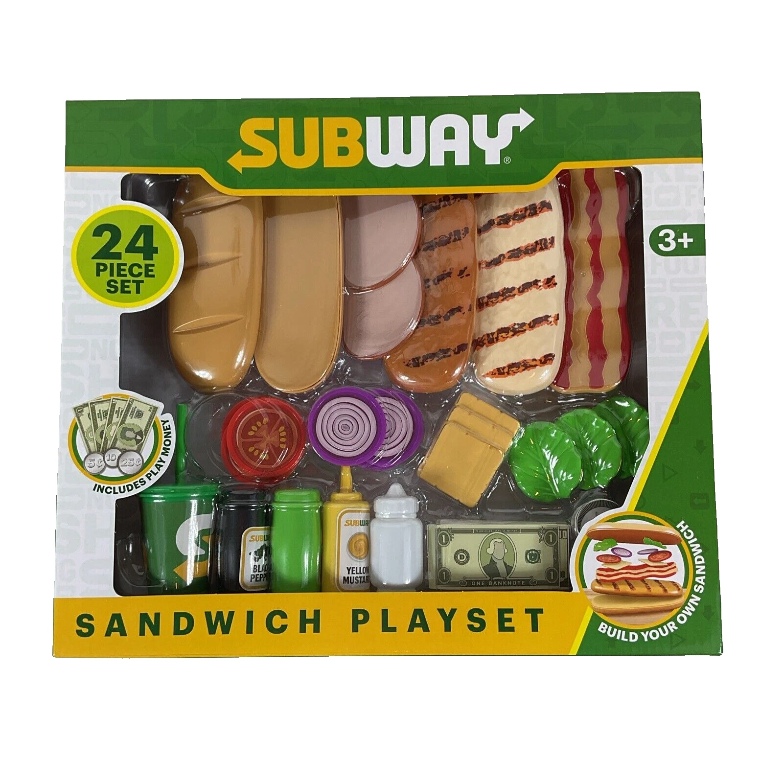 Subway Pretend Play Food Sandwich Maker Playset-24 Pieces+ Pretend Money - NIB