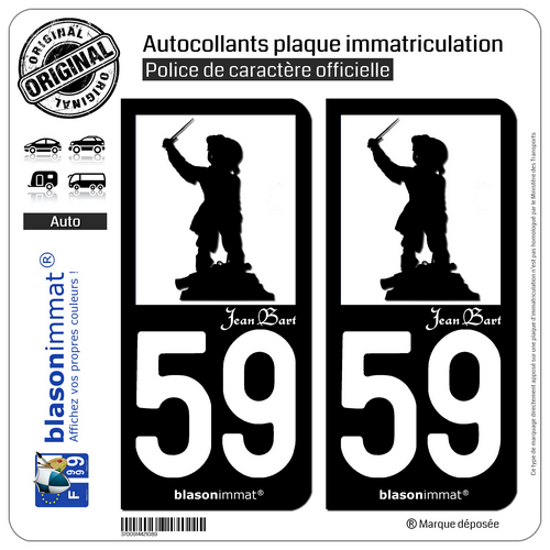 2 Stickers autocollant plaque immatriculation : 59 Jean Bart Silouhette - Picture 9 of 9