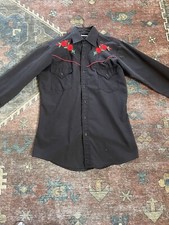 Ely Cattleman Western Black Red Roses Embroidered Shirt Men  s Size Small