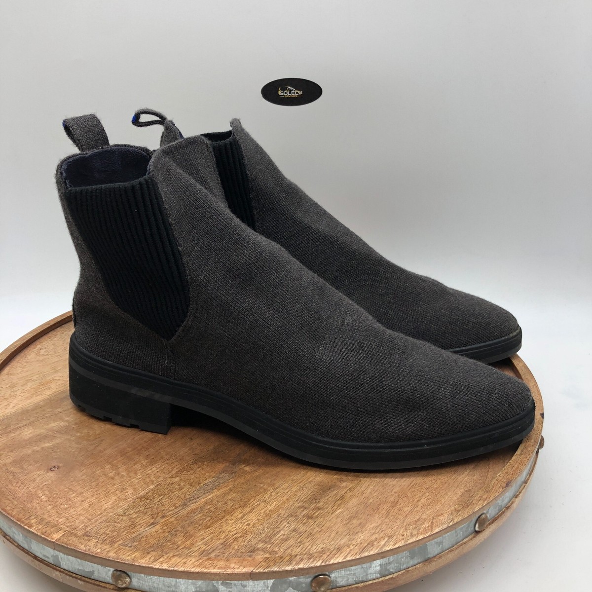 Rothy's Mens Chelsea Boots Slip On Casual Fashion Black Gray Knit Size 10