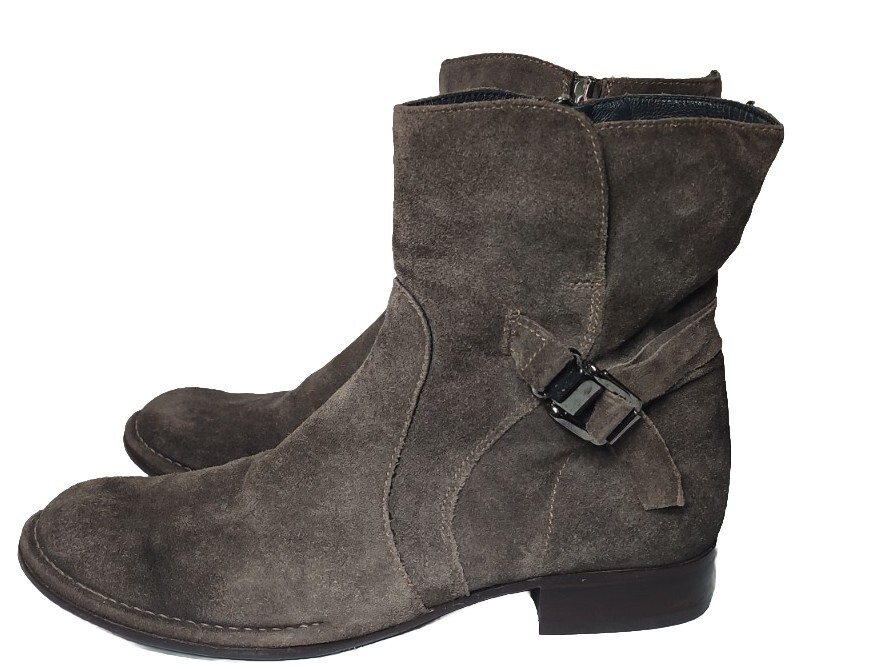 Alberto Fermani Gray Suede Above-Ankle Side-Zip Boots w  display picture 3