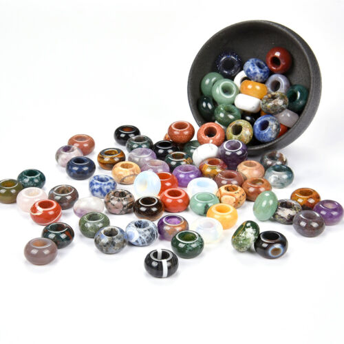 Natural Mixed Stone Gemstone Rondelle 12MM 14MM Large Hole Beads 12 Beads (S23) - Picture 1 of 3