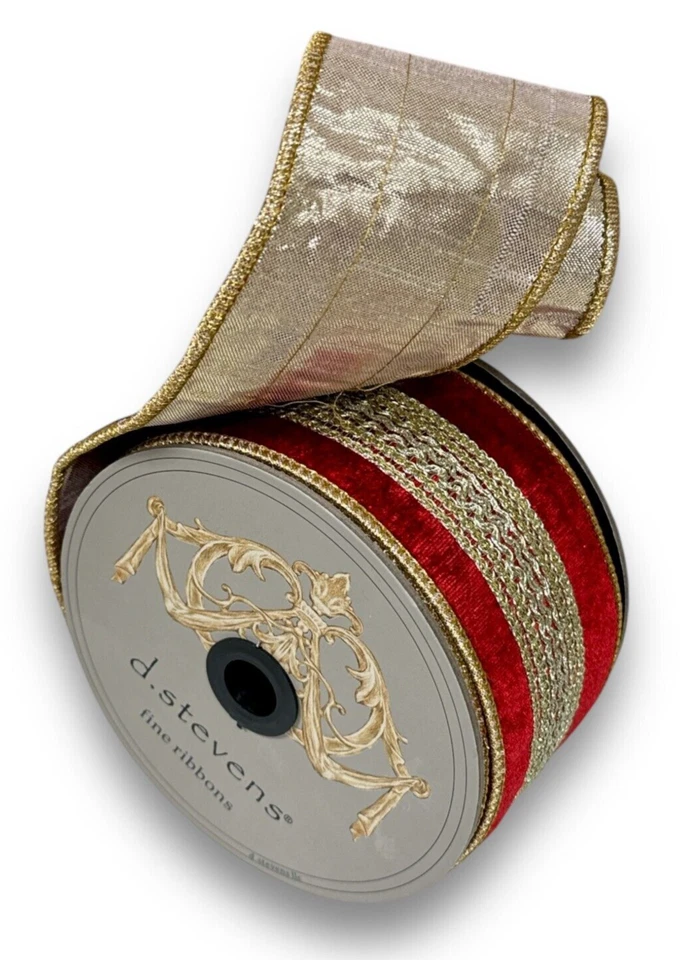 Edles Samtband Rot Gold D.Stevens 1Meter Tischband Dekoband 6,5cm breit Draht - Bild 3 von 3