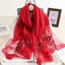 100% Satin Silk Scarf Women Neckerchief Shawl Wrap Floral Long Scarf Lady Gifts