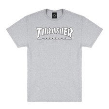 Thrasher Magazine OUTLINED SKATE MAG LOGO Skateboard T Shirt GREY w/WHITE Logo
