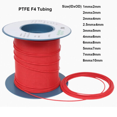 PTFE F4 Tubing Rigid Pipe ID 1mm-8mm Heat Resistant 260  Wrap Wire 600V Red Hose