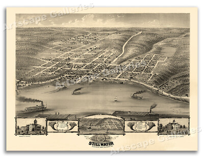 Stillwater Minnesota 1870 Historic Panoramic Town Map - 20x28