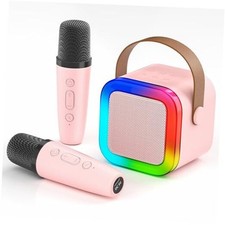 Mini Karaoke Machine for Kids,Portable Bluetooth Speaker with 2 Wireless Pink