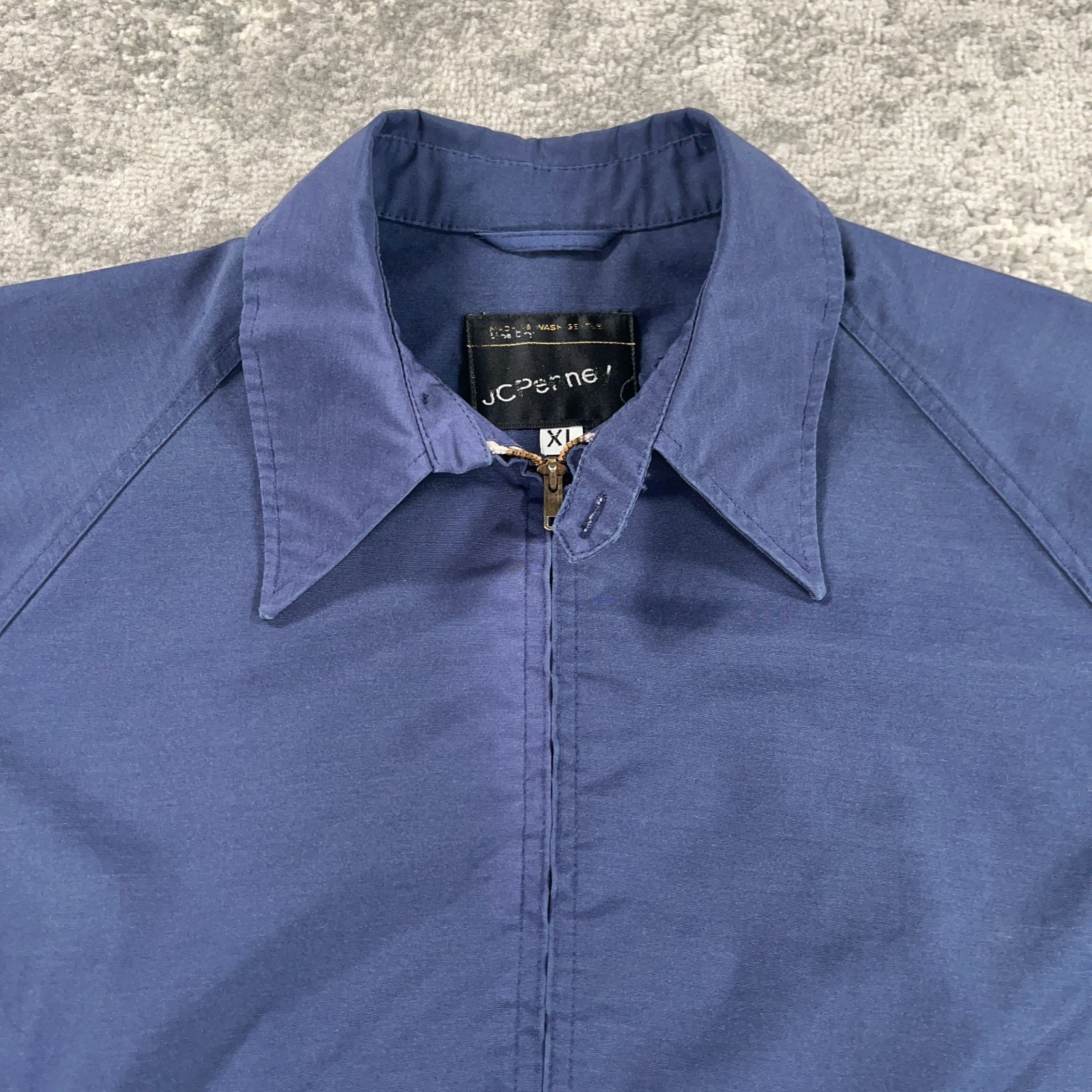 Vintage JC Penney Bomber Jacket Mens XL Blue Gab Lightweight Canvas Throat Latch