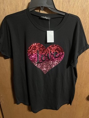 On 12th Embellished Sequence Heart Love Too Shirt Woman s Medium NWT