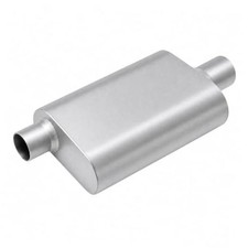 Muffler, Offset Inlet Center Outlet, Dual Chamber Aluminized 2.25 Inch SILVER