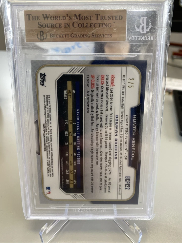 Bowman Chrome #159 Hunter Renfroe 2015 refractor rojo 2/5 SSP Foto 2 de 2