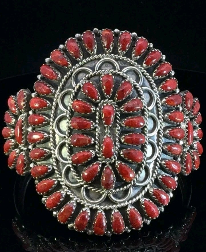 Native American Sterling Silver Oxblood Coral Cuff Bracelet Gerald Mitchell 