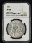 🔥1887 $1 Morgan Silver Dollar NGC MS63 US Coin- 90% Silver 💥 Beautiful Coin