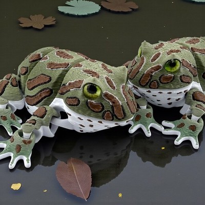 3D Printed Green Fantasy Frog with Realistic Glass Eyes   5 Inches Long