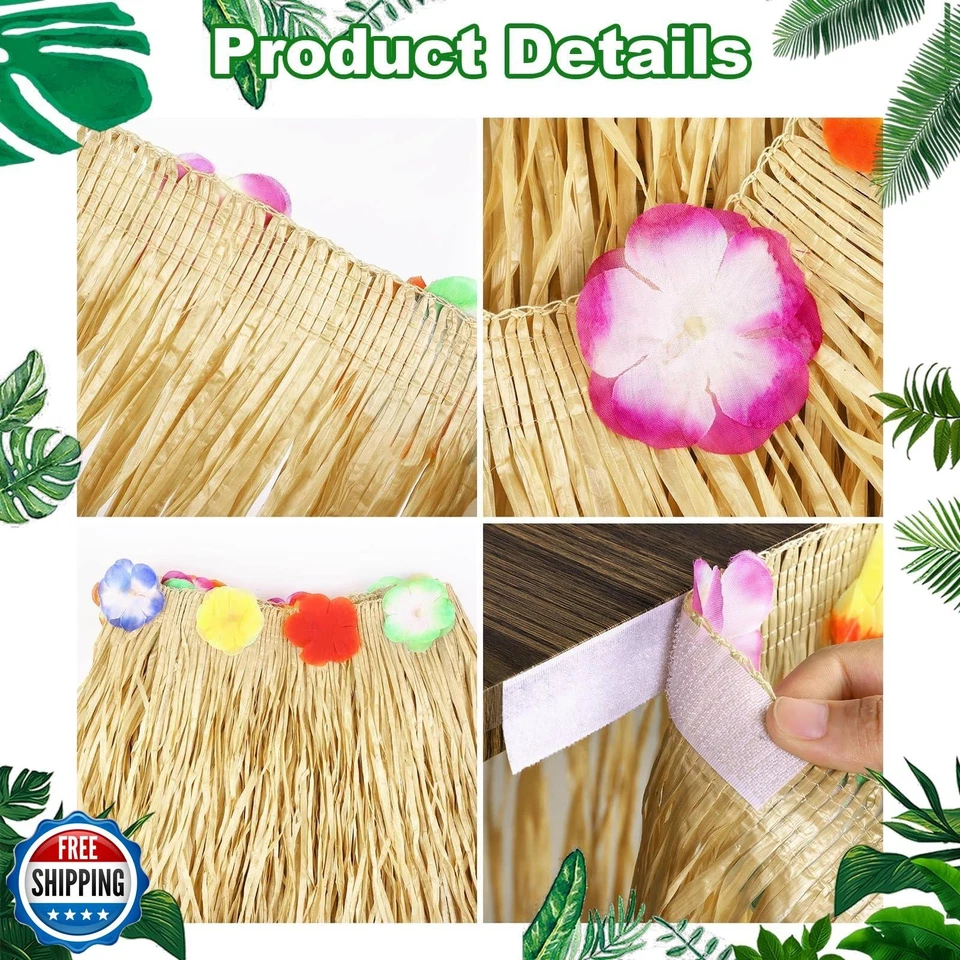 Paquete de 2 faldas de mesa Zeyoy Luau hierba temáticas hawaianas decoraciones de fiesta naturales Foto 2 de 4