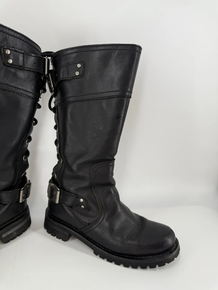 Botas de montar Harley-Davidson de cuero talla 8 85157 con hebilla, cremallera y cordones Foto 2 de 4
