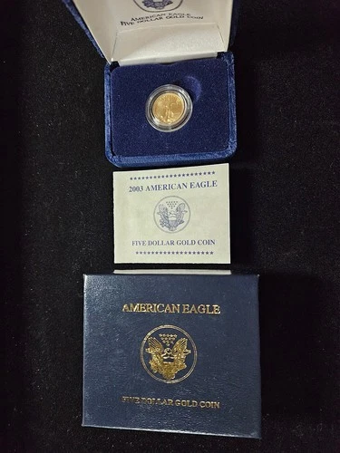 🌟 2003 $5 1/10 oz Gold American Eagle UNC BU Vintage Date Coin w/OGP & COA