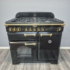 RANGEMASTER CLASSIC 100CM DELUXE DUAL FUEL RANGE COOKER IN BLACK AND GOLD....