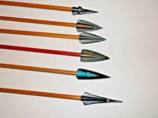 6 VINTAGE , COLLECTIBLE BROADHEADS ON ARROWS