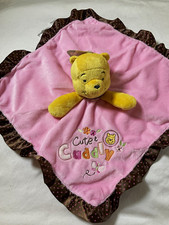 Disney Baby Winnie the Pooh Lovey Security Blanket Pink Brown Polka Dot Trim New