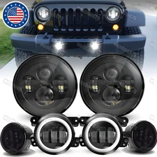 For Jeep Wrangler JK 07-17 DOT 7" Halo Led Headlights+4" Fog Lamps+Turn Signals