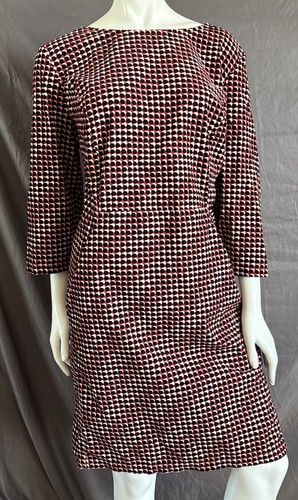 Boden Hannah Red Black Geo Polka Dot Corduroy Sheath Dress US 16L Excellent - Afbeelding 1 van 13