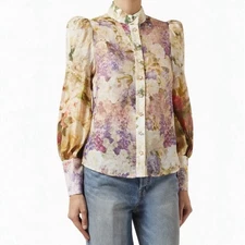 Zimmermann Sensory Blouse Size 1 /  10 AU / 6 US Spliced Floral Shirt Top