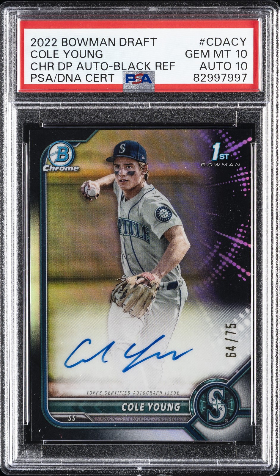2022 BOWMAN DRAFT CHROME DP AUTOS #CDACY COLE YOUNG 64/75 PSA 10 AUTO 10