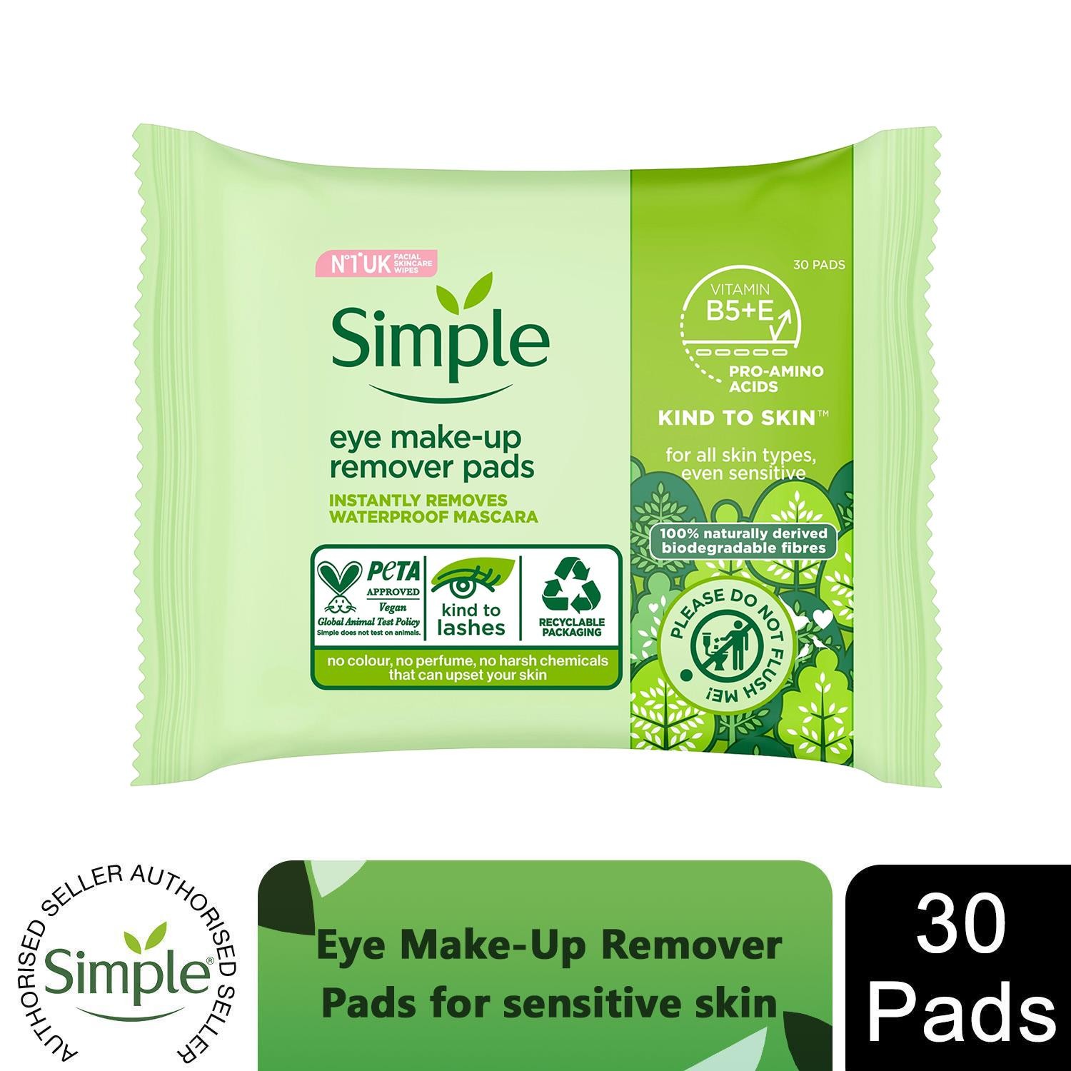 Simple Womens Kind to Skin Eye Make-Up Remover Pads with Pro-vitamin B5, 3x 30 - NA - One Size - Image 2
